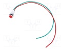 Indicator: LED; prominent; red; 24VDC; 24VAC; Ø10mm; leads 300mm