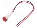 Indicator: LED; flat; 12VDC; 12VAC; Cutout: Ø10mm; 200mm leads