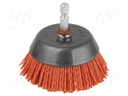 Cup brush; 65mm; Mounting: 1/4",hexagonal; V: wire; Plating: nylon