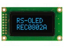 Display: OLED; alphanumeric; 8x2; Window dimensions: 38x16mm; blue