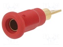 Socket; 4mm banana; 25A; red; gold-plated; Overall len: 30mm