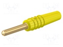 Plug; 2mm banana; 10A; 30VAC; 60VDC; yellow; gold-plated; Ø: 0.5mm