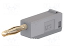 Plug; 2mm banana; 10A; 30VAC; 60VDC; grey; gold-plated; 0.5mm2