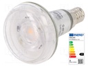 LED lamp; warm white; E14; 230VAC; 105lm; 1.4W; 36°; 2700K