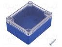 Enclosure: multipurpose; X: 74mm; Y: 89mm; Z: 41mm; ABS; blue; gasket