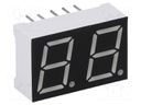 Display: LED; 7-segment; 10mm; 0.39"; No.char: 2; red; 30mcd; anode