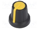 Knob; miniature; ABS; Shaft d: 6mm; Ø16x16mm; black; push-in