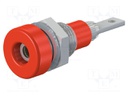 Socket; 2mm banana; 10A; 23mm; red; Mounting: soldered,on panel