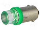 LED lamp; green; BA9S; Urated: 12VDC; 0.24W; 140°; 20÷30mA