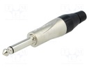 Plug; Jack 6,35mm; male; mono; straight; for cable; soldering; grey