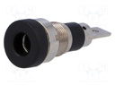 Socket; 4mm banana; 24A; 60VDC; black; nickel plated; on panel