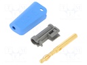 Plug; 4mm banana; 19A; blue; non-insulated,with 4mm axial socket