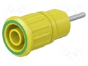 Socket; 4mm banana; 24A; 1kV; L: 35.5mm; yellow-green; on panel