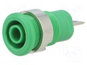 Socket; 4mm banana; 24A; 1kV; Cutout: Ø12.2mm; green; nickel plated