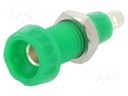 Socket; 4mm banana; 10A; 250VAC; 28.5mm; green; nickel plated; 10mΩ