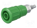 Socket; 4mm banana; 32A; 1kV; green; nickel plated; on panel