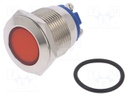 Indicator: LED; flat; 24VDC; 24VAC; Cutout: Ø19mm; screw; brass