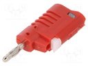 Plug; 4mm banana; 36A; 30VAC; 60VDC; red; non-insulated; 57.2mm