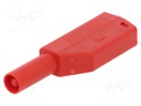 Plug; 4mm banana; 32A; 600V; red; with 4mm axial socket; 2.5mm2