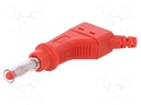 Plug; 4mm banana; 32A; red; with axial socket,with sliding cover