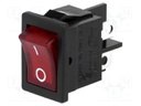 ROCKER; DPST; Pos: 2; OFF-ON; 6A/250VAC; red; neon lamp 250V; 50mΩ