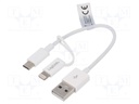 Cable; USB A plug,USB B micro plug,Apple Lightning plug; 150mm