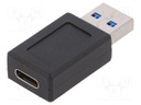 Adapter; USB 3.0; USB A plug,USB C socket; Colour: black