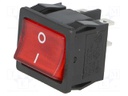 ROCKER; DPST; Pos: 2; OFF-ON; 6A/250VAC; red; neon lamp 250V; 50mΩ