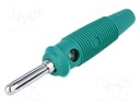 Plug; 4mm banana; 30A; 60VDC; green; with 4mm transversal socket