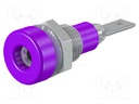 Socket; 2mm banana; 10A; 23mm; violet; Mounting: soldered,on panel