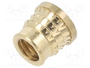 Threaded insert; brass; M6; L: 7.7mm; Features: for plastic