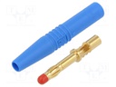 Plug; 4mm banana; 32A; 1kV; blue; insulated; 2.5mm2; gold-plated