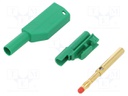 Plug; 4mm banana; 32A; 1kV; green; with 4mm axial socket; 2.5mm2