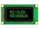 Display: OLED; alphanumeric; 8x2; Window dimensions: 38x16mm