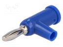 Plug; 4mm banana; 24A; 60VDC; blue; with 4mm transversal socket