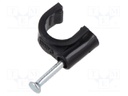 Holder; black; on round cable; 100pcs; with a nail; Ø: 9mm