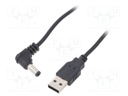Cable; USB A plug,DC 5,5/2,1 plug; black; 0.5m; Core: Cu
