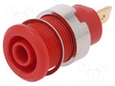 Socket; 4mm banana; 24A; 1kV; Cutout: Ø12.2mm; red; gold-plated