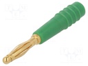 Plug; 2mm banana; 10A; 60V; green; Plating: gold-plated; 0.5mm2