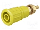 Socket; 4mm banana; 32A; 1kV; yellow; gold-plated; on panel