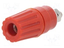 Socket; 4mm banana; 35A; 60VDC; red; nickel plated; on panel,screw