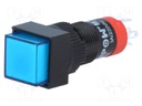 Switch: push-button; Pos: 2; SPDT; 0.5A/250VAC; 1A/24VDC; blue; blue