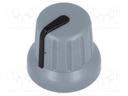 Knob; miniature,with pointer; ABS; Shaft d: 6mm; Ø16x14mm; grey