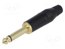 Plug; Jack 6,35mm; male; mono; straight; for cable; soldering