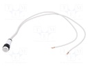 Indicator: LED; prominent; white; 230VAC; Ø10mm; leads 300mm