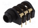 Socket; Jack 6,35mm; female; stereo; angled 90°; THT; gold-plated