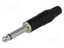 Plug; Jack 6,35mm; male; mono; straight; for cable; soldering