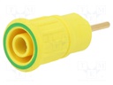 Socket; 4mm banana; 24A; 1kV; yellow-green; gold-plated; on panel