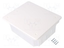 Enclosure: back box; X: 130mm; Y: 160mm; Z: 70mm; plaster embedded