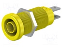 Socket; 4mm banana; 37mm; yellow; nickel plated; screw,panel; 20A